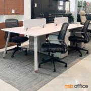 A27A105-1:โต๊ะทำงานกลุ่ม 4 ที่นั่ง เสริมมินิสกรีนไม้และตู้เก็บของ รุ่น Utopia (ยูโทเปีย)   พร้อมเก้าอี้สำนักงานหลังเน็ต