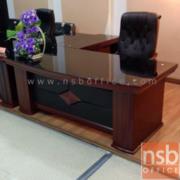 A06A085:โต๊ะบริหารตัวแอลหน้ากระจก  รุ่น Murphy (เมอร์ฟี)  ขนาด 200W cm. พร้อมตู้ข้างและตู้ลิ้นชัก 