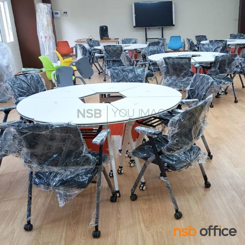 โต๊ะพับล้อเลื่อน 1/6 รุ่น Lucy (ลูซี่)  โครงเหล็กพ่นสีขาว บังตาไม้