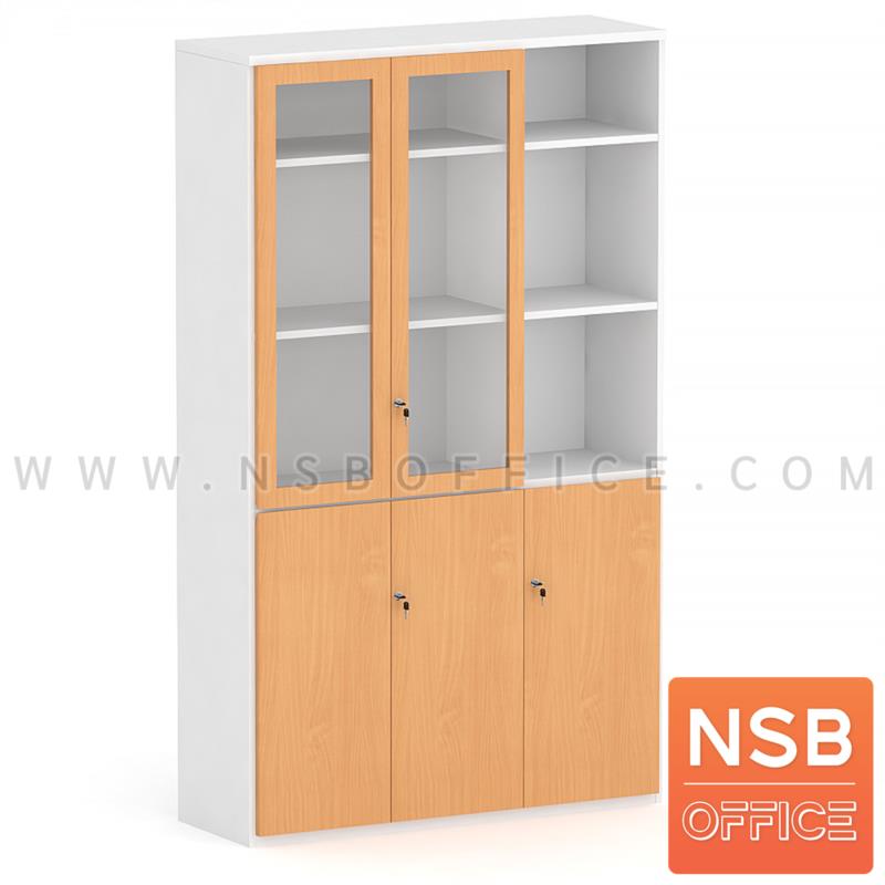 C14A003:ตู้เอกสาร 5 ชั้นบน 2 บานเปิดกระจกเฟรมไม้ ล่าง 3 บานเปิดทึบ Therine-2 (เธอรีน-2)  ขนาด 120W cm. บานเพ่