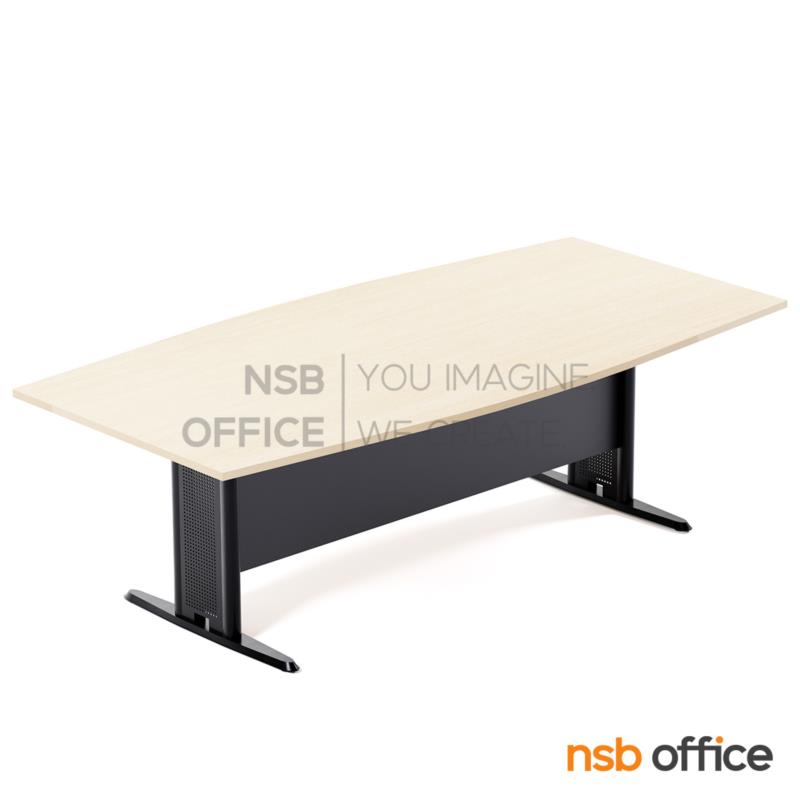 A05A074:โต๊ะประชุมทรงเรือ รุ่น TABLE-WMT ขนาด 200W, 240W cm. พร้อมบังโป๊ไม้ ขาเหล็กตัวที