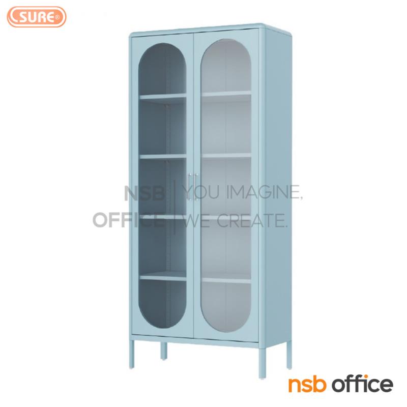 E04A074:ตู้เหล็กทรงสูง 2 บานเปิดกระจกใส รุ่น PU-841  
