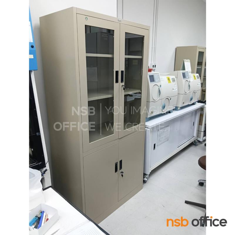 ตู้เหล็กบนบานเปิดกระจก-ล่างบานเปิดทึบ รุ่น ZINGULAR-ZSGH-1886 กุญแจแยก   