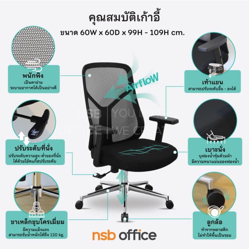 เก้าอี้สำนักงานหลังเน็ต รุ่น Candart (แคนดาร์ท)  โช้คแก๊ส ก้อนโยก ขาเหล็กชุบโครเมียม