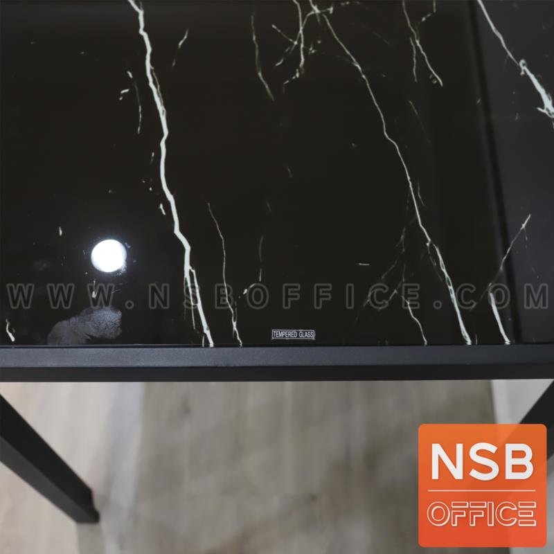 โต๊ะรับประทานอาหารหน้ากระจกลายหินอ่อน รุ่น Azer (เอเซอร์) ขนาด 120W*70D cm. ขาเหล็กสีดำ