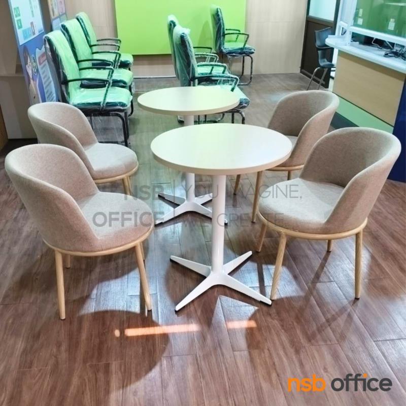 ชุดโต๊ะหน้าท็อปเมลามีน รุ่น Mandolin (แมนโดลิน) ขนาด 60Di cm. โครงขาเหล็ก 4 แฉกพ่นสีขาว