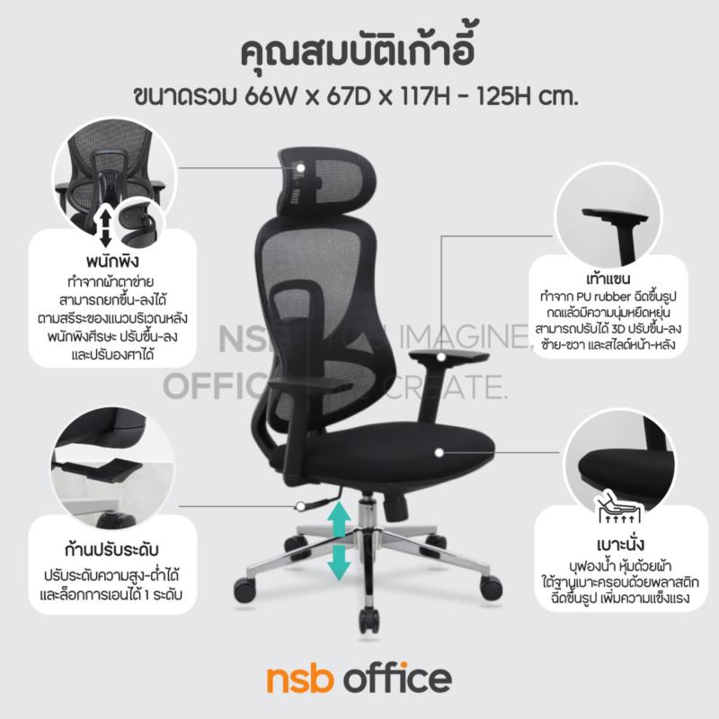 เก้าอี้สำนักงานหลังเน็ต รุ่น Backfit (แบ็คฟิต)  โช๊คแก๊ส มีก้อนโยก ขาเหล็กชุบโครเมียม