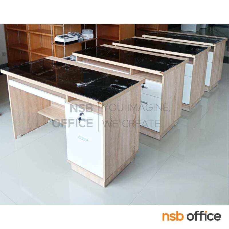 โต๊ะคอมพิวเตอร์หน้ากระจกสีชาดำ 1 ลิ้นชัก 1 บานเปิด  รุ่น Prudence (พรูเดนซ์) ขนาด 120W cm. 