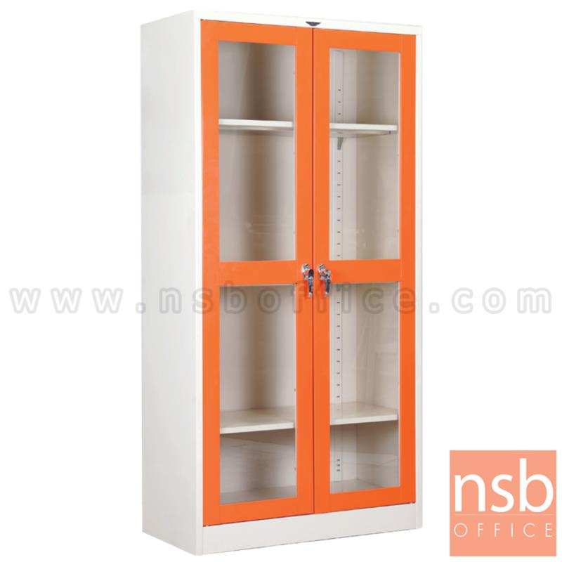 E07A090:ตู้เอกสารเหล็ก บานเปิดกระจกใส  รุ่น Eastland (อีทแลนด์) ขนาด 3, 4  ฟุต มือจับเขาควาย กุญแจล็อก