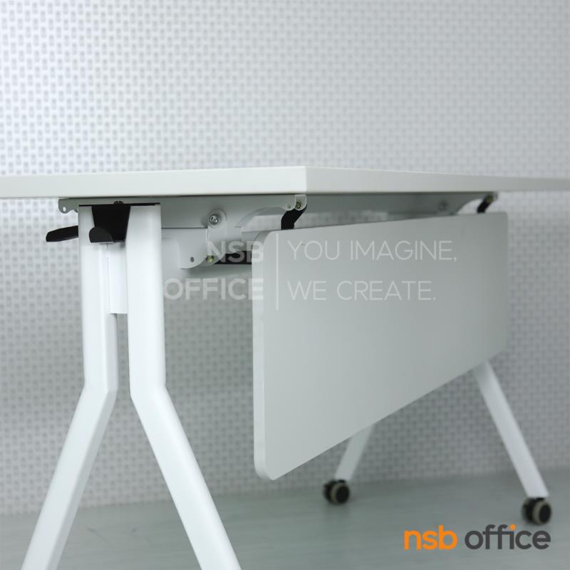 โต๊ะประชุมพับเก็บได้ล้อเลื่อน  รุ่น Anna (แอนนา)  ขนาด 150W cm. บังตาสีเทาอ่อน ล้อล็อกได้