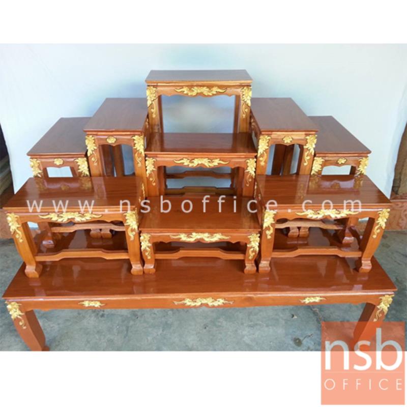 G18A006:โต๊ะหมู่บูชาไม้สักล้วน แกะลายปิดทอง หมู่ 9 หน้ากว้าง 9 นิ้ว รุ่น อุไร  