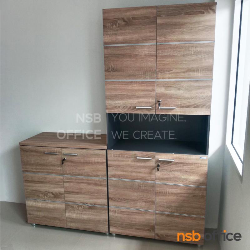 ตู้เอกสาร สูง 186 cm. 4 บานเปิด 1 ช่องโล่ง รุ่น Eleventy (เอเลฟเวนตี้)  เมลามีน สีวอลนัทตัดดำ
