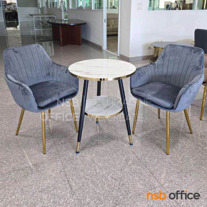 โต๊ะบาร์หน้าอะคริลิคลายหิน รุ่น Lontis (ลอนติส) ขนาด 60Di cm.  ขาเหล็กพ่นดำตัดทอง