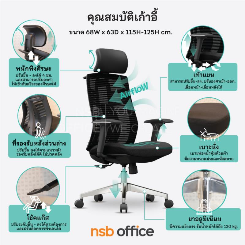 เก้าอี้ผู้บริหารหลังเน็ต  รุ่น Harmer (ฮาร์เมอร์)  โช้คแก๊ส ก้อนโยก ขาอลูมิเนียม