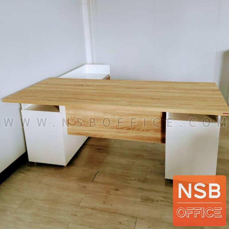 โต๊ะทำงานตัวแอล 2 ลิ้นชัก  รุ่น Allsaint (ออลเซ็นต์) ขนาด 180W1*179W2 cm. เมลามีน สีเนเจอร์ทีค-ขาว