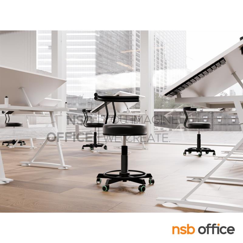 เก้าอี้บาร์ที่นั่งกลม รุ่น Aster (เอสเทอร์) มีวงเหยียบ  ขาเหล็ก 5 แฉก ปรับระดับแกนเกลียว