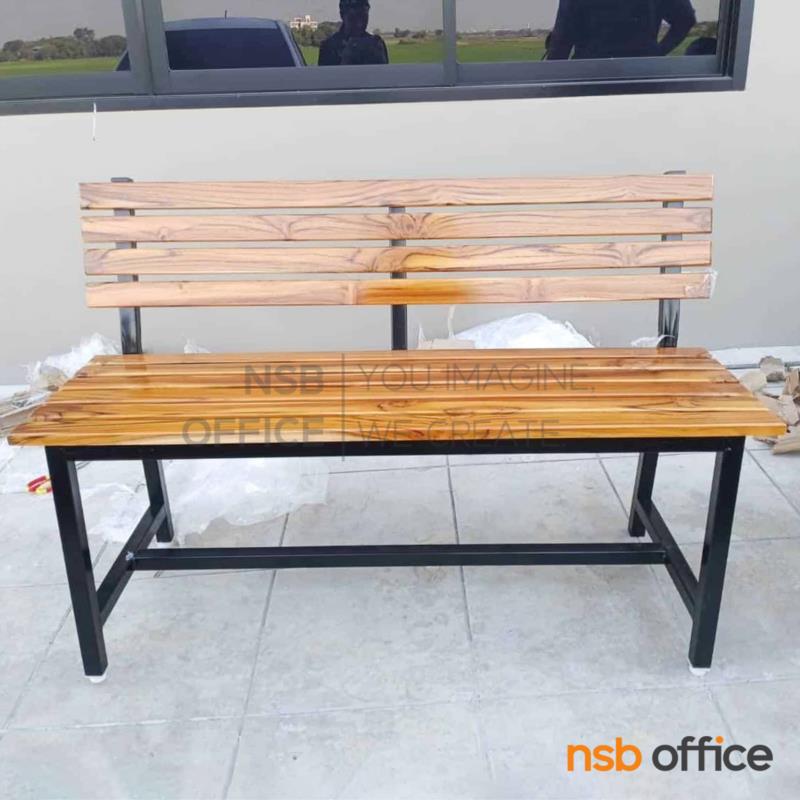 ม้านั่งสนามไม้สักระแนง มีพนักพิง  ผลิตขนาด 120W, 150W cm. 