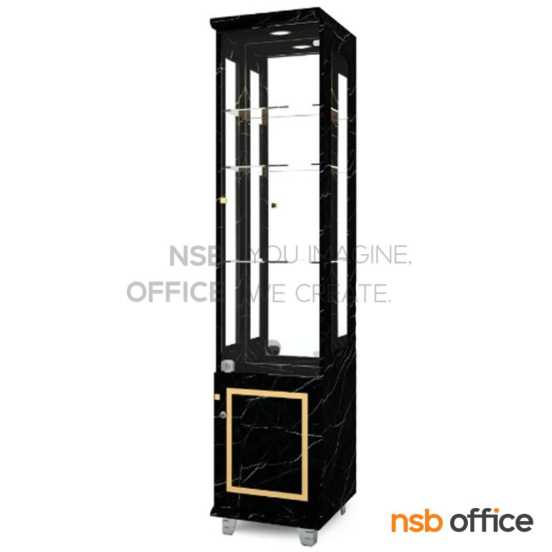 G06A081:ตู้โชว์กระจกดาวน์ไลท์ ลายหินอ่อนขอบทอง  รุ่น Dempsey (เดมป์เซย์) ขนาด 40 ซม.  