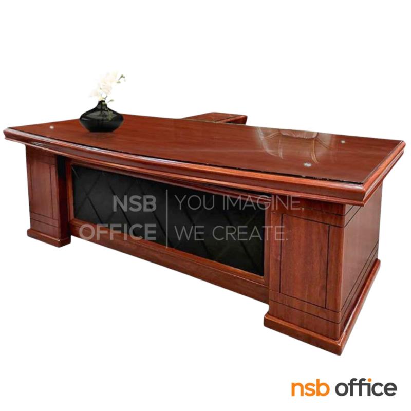 A06A156:โต๊ะผู้บริหารตัวแอลหน้ากระจก รุ่น Clarence (คลาเรนซ์) ขนาด 160W, 180W, 200W cm. พร้อมตู้ลิ้นชักและตู้ข้าง