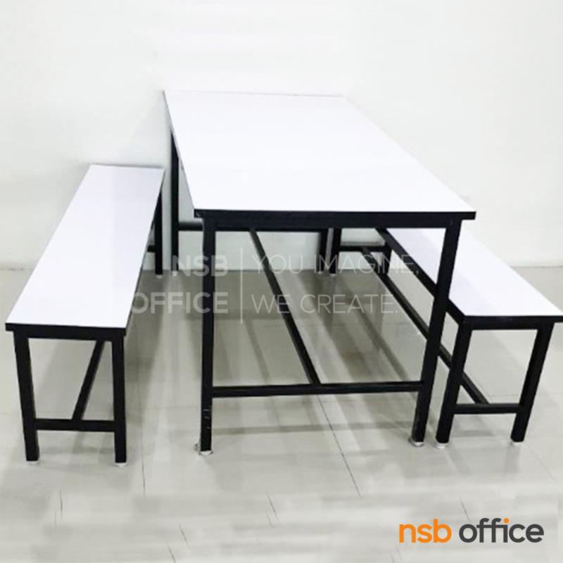 ชุดโต๊ะและเก้าอี้รับประทานอาหารหน้าโฟเมก้าขาว รุ่น Another (อโนเทอร์) ขนาด 120W ,150W ,180W cm.  โครงขาเหล็กดำ