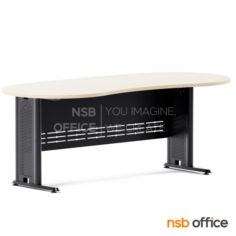 A06A004:โต๊ะผู้บริหารทรงรูปถั่ว  รุ่น Vulcan  ขนาด 200W cm. พร้อมบังตาเหล็ก ขาเหล็กตัวแอล