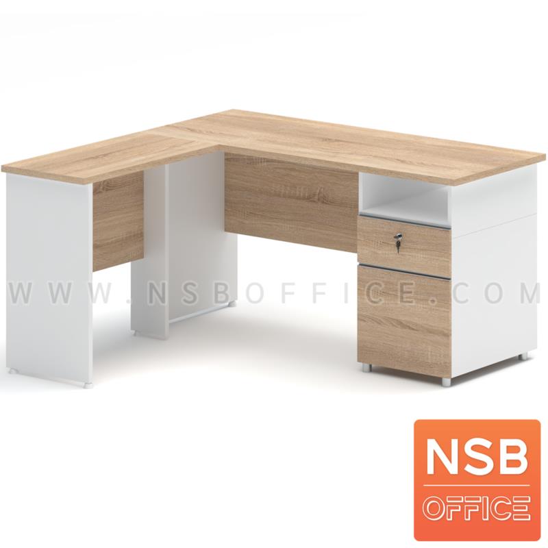 A21A016:โต๊ะทำงานตัวแอล 2 ลิ้นชัก รุ่น Milbert (มิลเบิร์ต) ขนาด 150W cm. เมลามีน สีเนเจอร์ทีค-ขาว