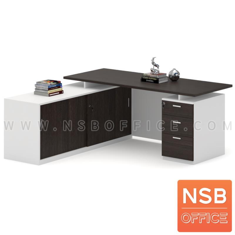 A13A051:โต๊ะผู้บริหารตัวแอล 3 ลิ้นชัก รุ่น NOAH ขนาด 180W1*175W2 cm. พร้อมตู้ข้าง