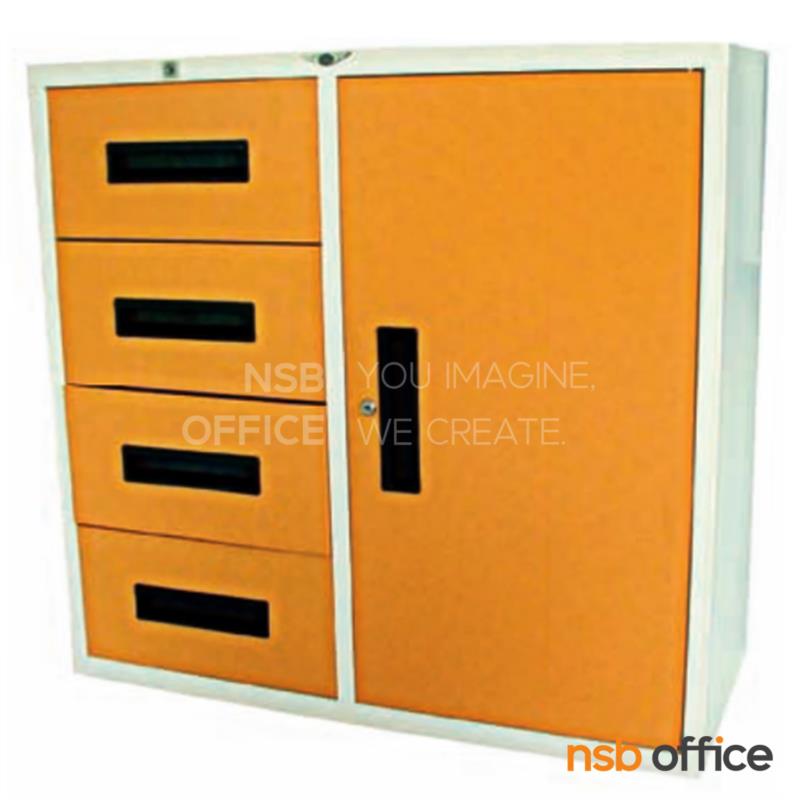 E07A006:ตู้เอกสารเหล็ก 4 ลิ้นชัก 1 บานเปิด รุ่น Malcolm (มัลคอล์ม) ขนาด 3 ฟุต 91.2W*87.3H cm. 