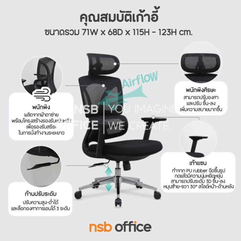 เก้าอี้ผู้บริหารหลังเน็ต รุ่น Emberion (เอ็มเบเรียน)  โช๊คแก๊ส มีก้อนโยก ขาเหล็กชุบโครเมียม