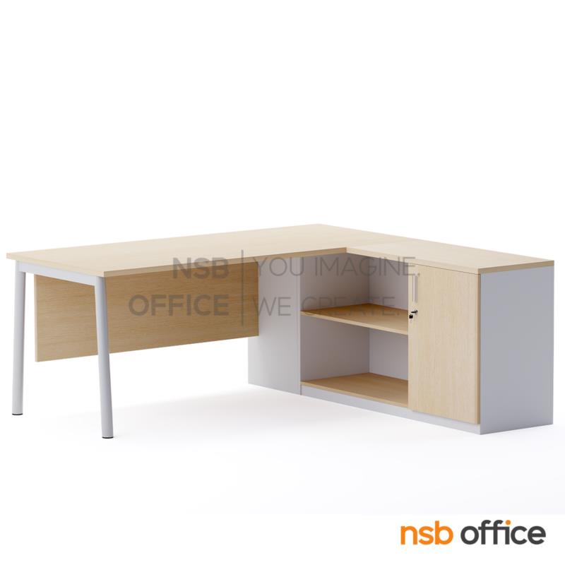 A28A029:โต๊ะผู้บริหารตัวแอล รุ่น Noxia (น็อกเซีย) ขนาด 180W cm.  บังตาไม้ พร้อมตู้ข้าง ขาเหล็ก