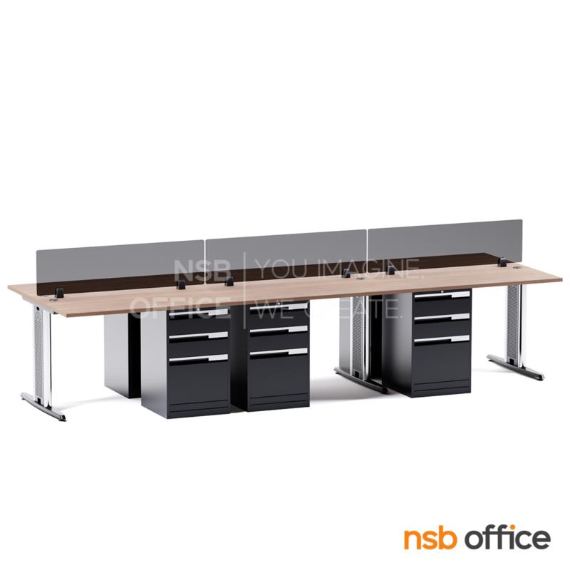 A27A002:ชุดโต๊ะทำงานกลุ่ม 6 ที่นั่ง  รุ่น WS026G ขนาด 360W, 480W cm. พร้อมมินิสกรีนกระจกและตู้ 3 ลิ้นชักเหล็ก  ขาเหล็ก