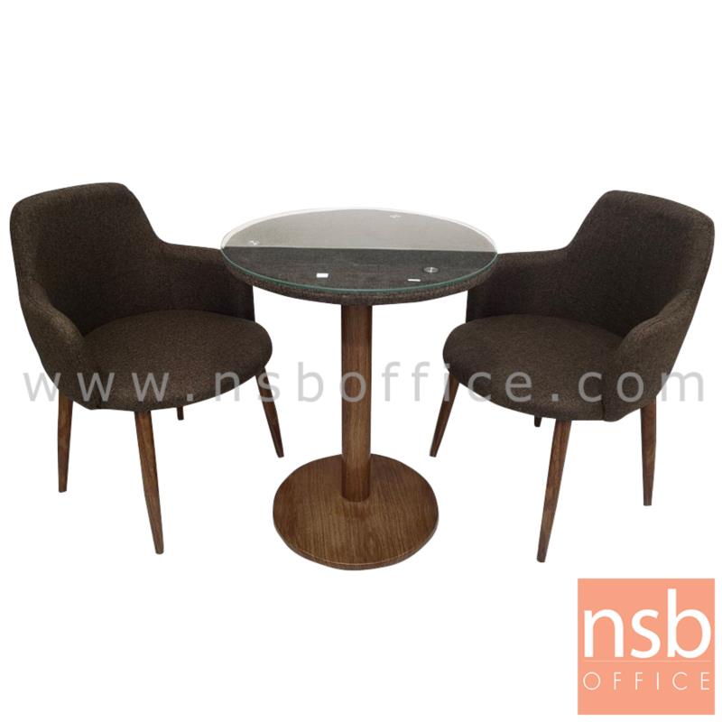 A14A271:ชุดโต๊ะบาร์หน้ากระจก 2 ที่นั่ง รุ่น Zion (ไซออน)  พร้อมเก้าอี้เบาะหุ้มผ้า ขาเหล็กลายไม้