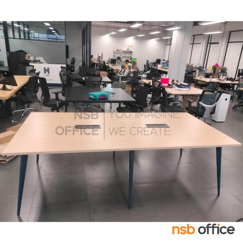 โต๊ะประชุมทรงสี่เหลี่ยม รุ่น SKYLINE ขนาด 240W cm. ขาปลายเรียวหกเหลี่ยม สีเทาฟ้า