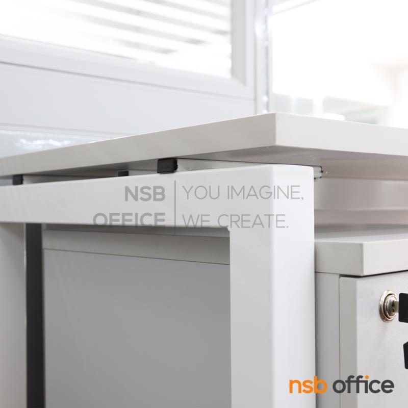 โต๊ะทำงาน บังโป๊ไม้ รุ่น Asha (แอชา) ขนาด 120W ,135W ,150W cm. ลิ้นชักไม้ล้อเลื่อน ขาเหล็กเหลี่ยม