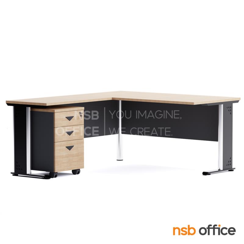A16A101:โต๊ะทำงานตัวแอล รุ่น Nolan (โนแลน) ขนาด 160W1*180W2 ตู้ 3 ลิ้นชักล้อเลื่อน