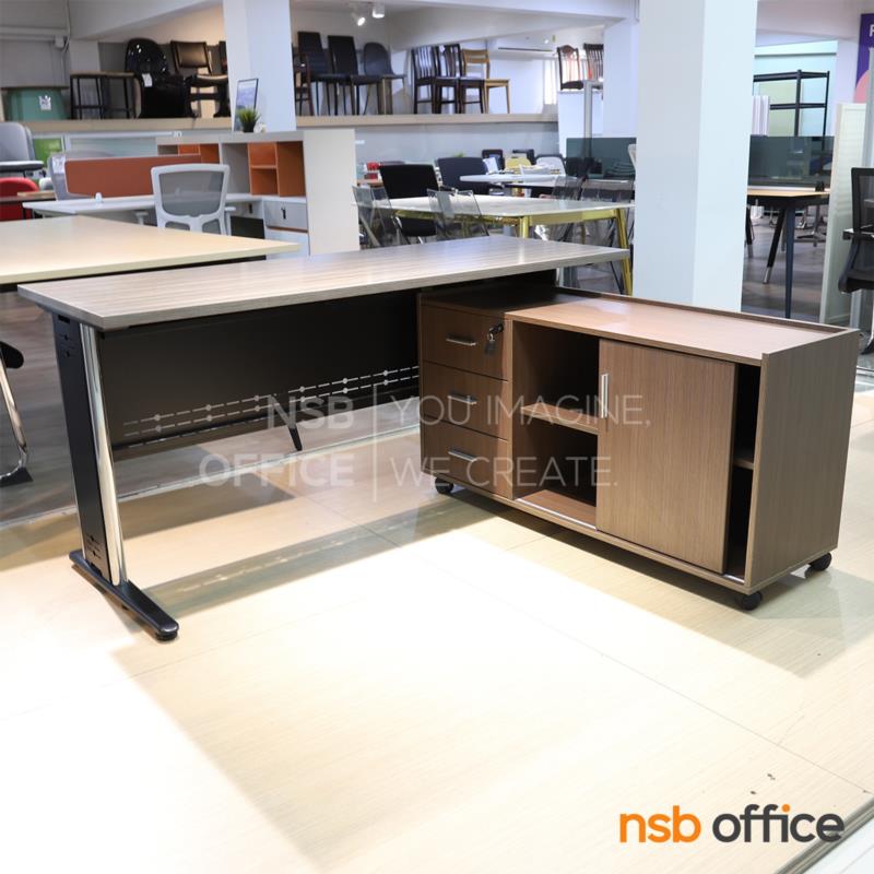 L08A137:โต๊ะทำงานตัวแอล รุ่น Galanthus (กาแลนธัส) ขนาด 160W cm.  ขาเหล็ก พร้อมตู้ข้างล้อเลื่อน