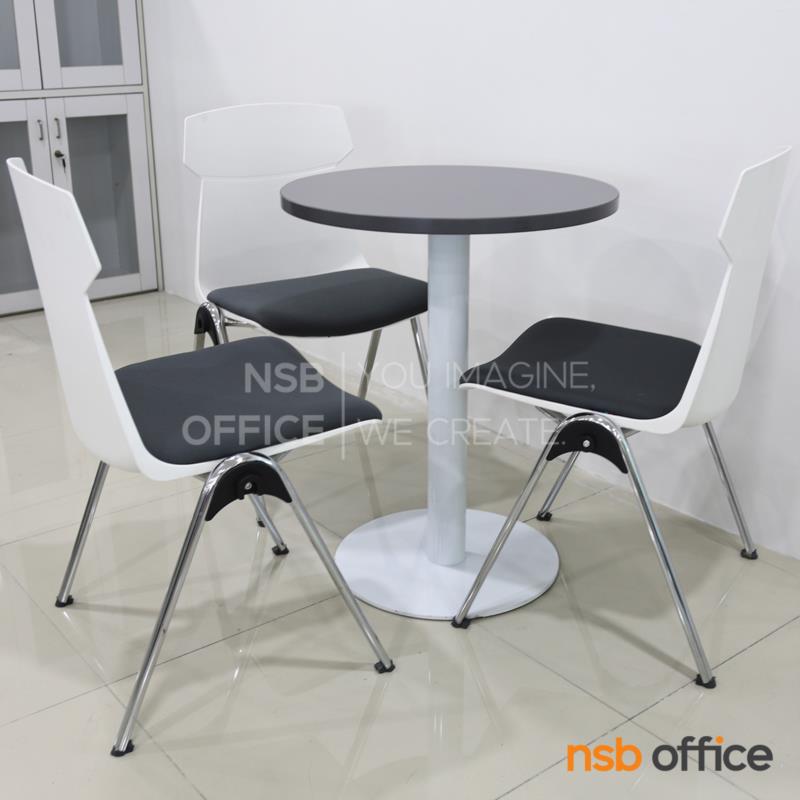 L08A122:ชุดโต๊ะหน้าท็อปเมลามีน 3 ที่นั่ง รุ่น Cherrybomb (เชอร์รี่บอม) ขนาด 60Di cm.  พร้อมเก้าอี้โพลี