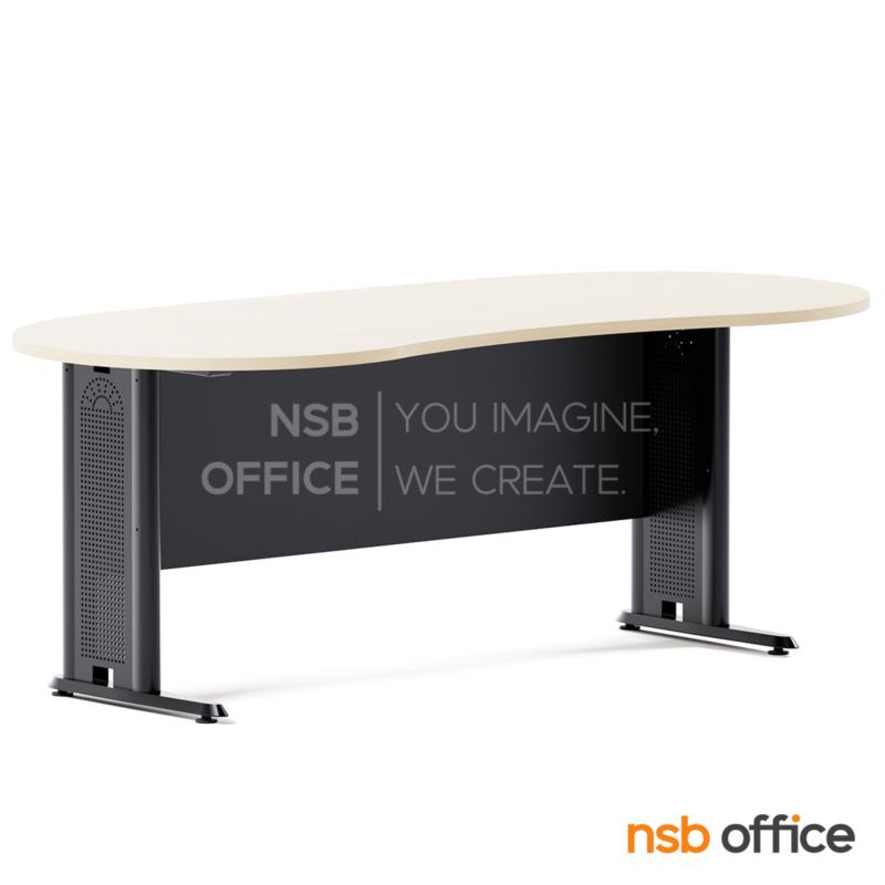 A06A103:โต๊ะผู้บริหารทรงรูปถั่ว  รุ่น Myronic (ไมโรนิค) ขนาด 200W cm.  พร้อมบังตาไม้ ขาเหล็กตัวแอล