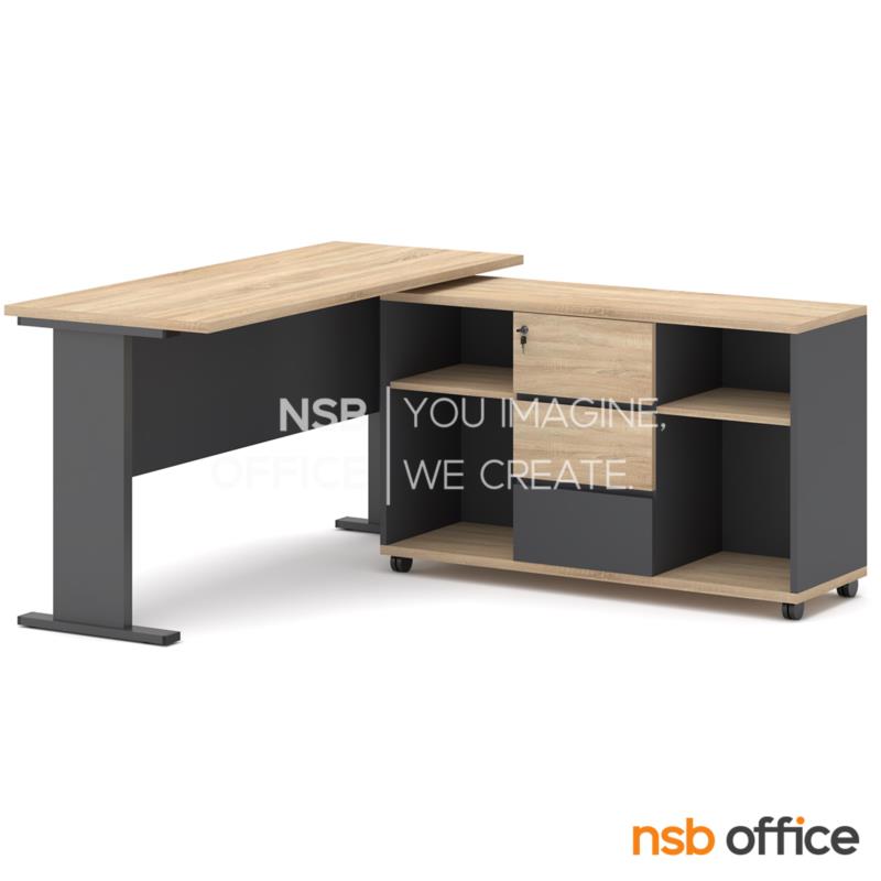 A16A092:โต๊ะทำงานตัวแอล รุ่น Ikonic (ไอคอนิก) ขนาด 150W, 180W cm พร้อมตู้ข้างล้อเลื่อน