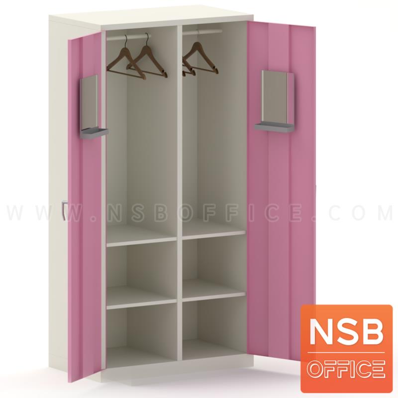 E08A017:ตู้เสื้อผ้า 2 บานเปิด มือจับเขาควาย รุ่น Hiller (ฮิลเลอร์)  ขนาด 3, 4 ฟุต มีแผ่นกั้นกลางนอก (1 ประตูมี 1 ราว 2 แผ่นชั้น)