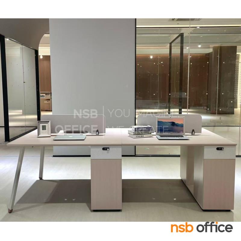 โต๊ะทำงานกลุ่ม 4 ที่นั่ง รุ่น Romilda (โรมิลด้า)  พร้อมมินิสกรีนและตู้เก็บของ กุญแจล็อกรหัส