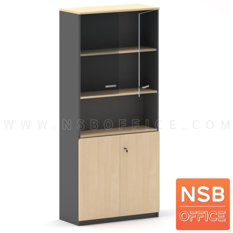 C03A066:ตู้เอกสาร 5 ชั้น บนบานเปิดกระจก ล่างบานเปิดทึบ กลางช่องโล่ง รุ่น EP-3036 สูง 200 cm. เมลามีน