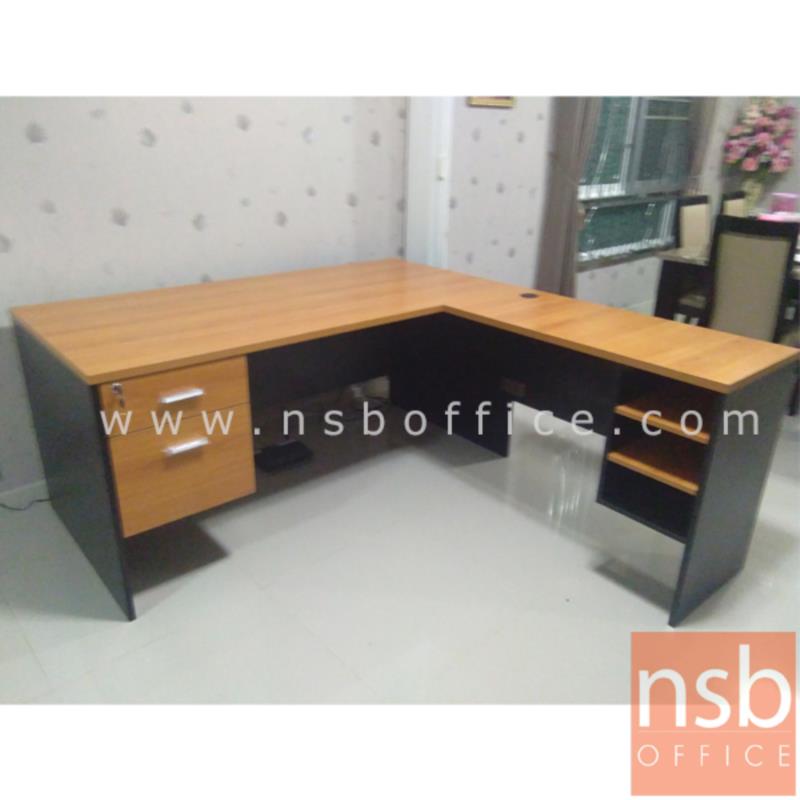 โต๊ะทำงานตัวแอล 2 ลิ้นชัก 3 ช่องโล่ง รุ่น Curran (เคอร์แรน) ขนาด 165W1*180W2 cm.  เมลามีน