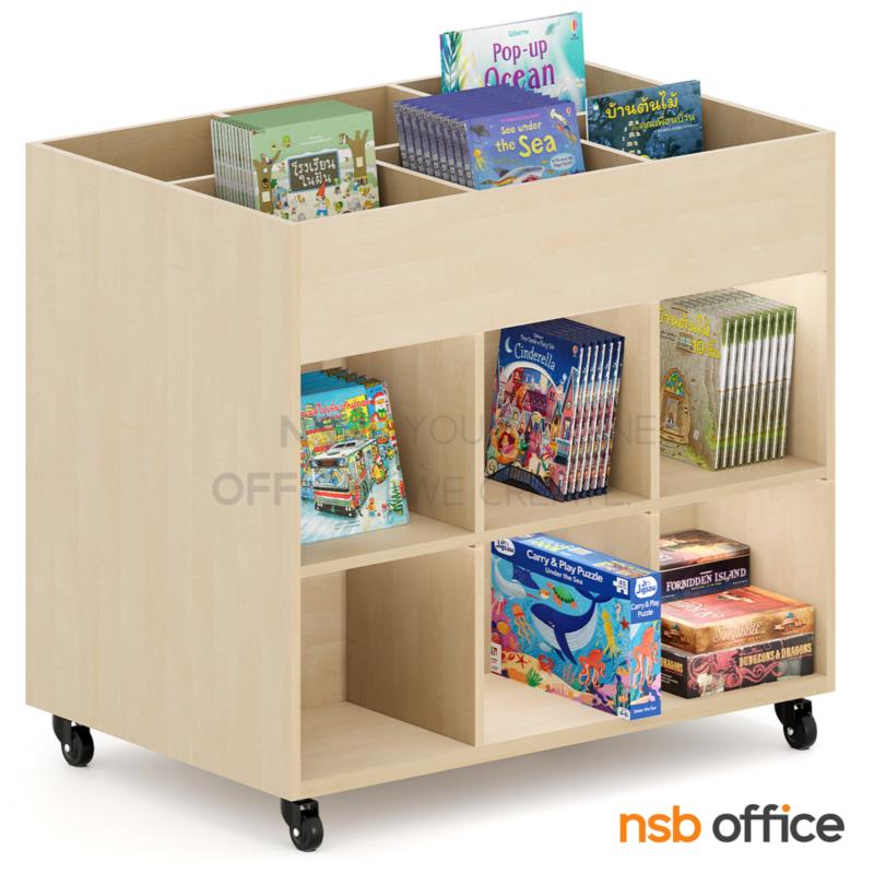 ชั้นวางหนังสือเด็กและบอร์ดเกม ล้อเลื่อน รุ่น Playbox (เพลย์บ็อกซ์)  *สามารถวางหนังสือนิทานเล่มใหญ่ได้
