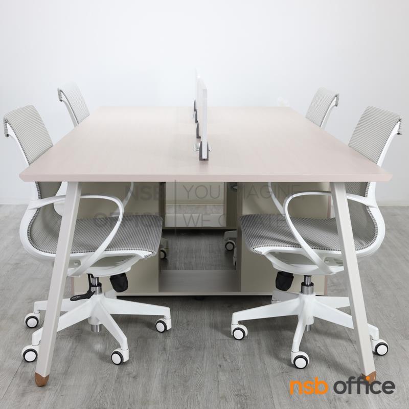 โต๊ะทำงานกลุ่ม 4 ที่นั่ง เสริมมินิสกรีนและตู้เก็บของ รุ่น Bonny (บอนนี่)  พร้อมเก้าอี้สำนักงานหลังเน็ต
