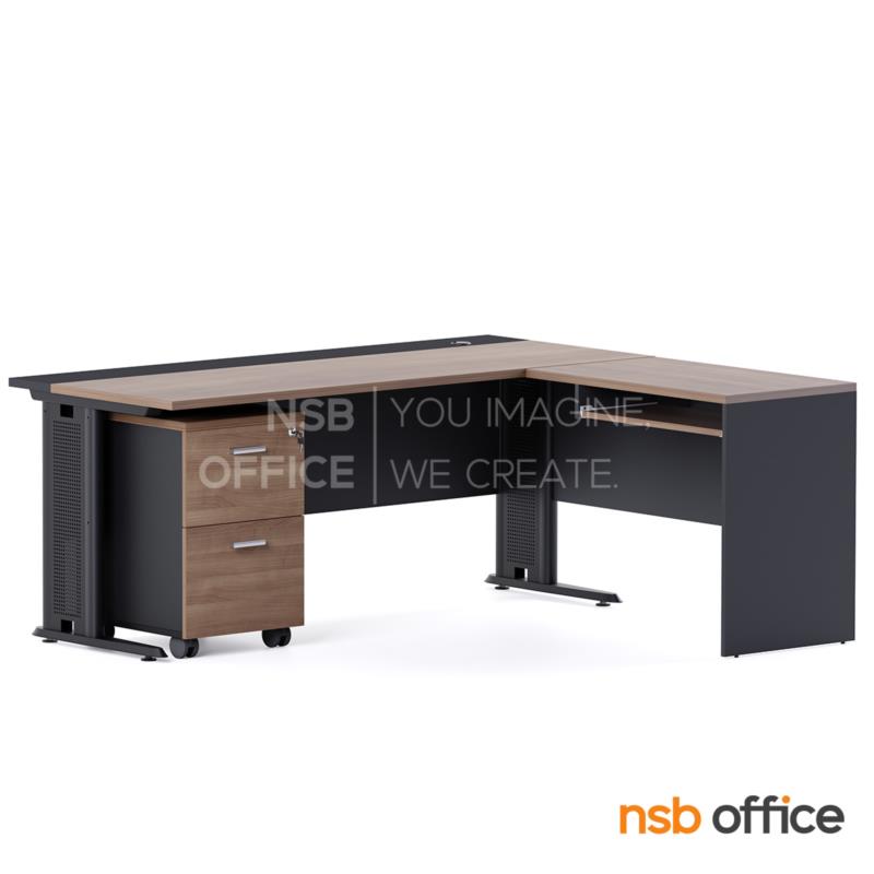 A28A011:โต๊ะผู้บริหารตัวแอล รุ่น Morello (โมเรลโล) ขนาด 180W1*160W2 cm. ขาเหล็ก พร้อมตู้ลิ้นชักล้อเลื่อน