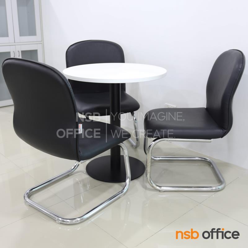 ชุดโต๊ะประชุมเล็กหน้าไม้เมลามีน 3 ที่นั่ง  รุ่น Enrico (เอ็นริโก้) ขนาด 70Di cm.  พร้อมเก้าอี้ขาตัวซีหุ้มหนังเทียม