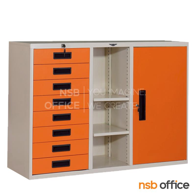 E07A005:ตู้เอกสารเหล็ก 8 ลิ้นชัก 1 บานเปิด ช่องโล่งตรงกลาง รุ่น Jones (โจนส์) ขนาด 121.8W*87.3H cm. 