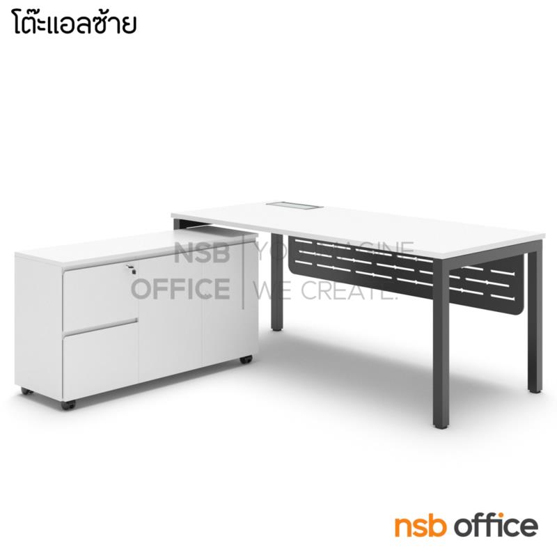 A16A120:โต๊ะผู้บริหารตัวแอล  รุ่น Cardira (คาร์ดิล่า) ขนาด 180W cm. มีบังตา พร้อมตู้ข้างล้อเลื่อนบานเพ่ 