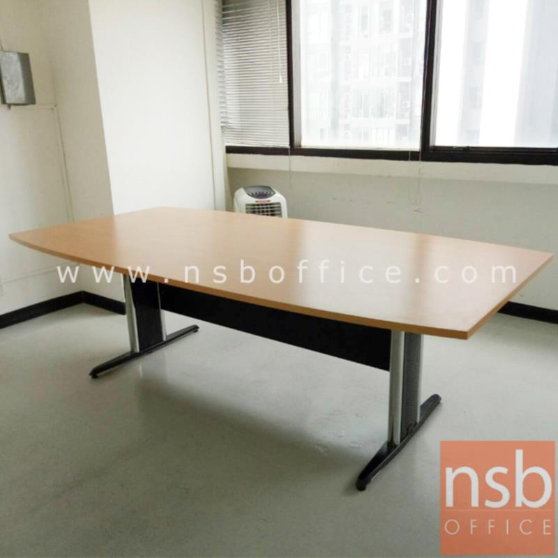 โต๊ะประชุมทรงเรือ รุ่น TABLE-WMT ขนาด 200W, 240W cm. พร้อมบังโป๊ไม้ ขาเหล็กตัวที
